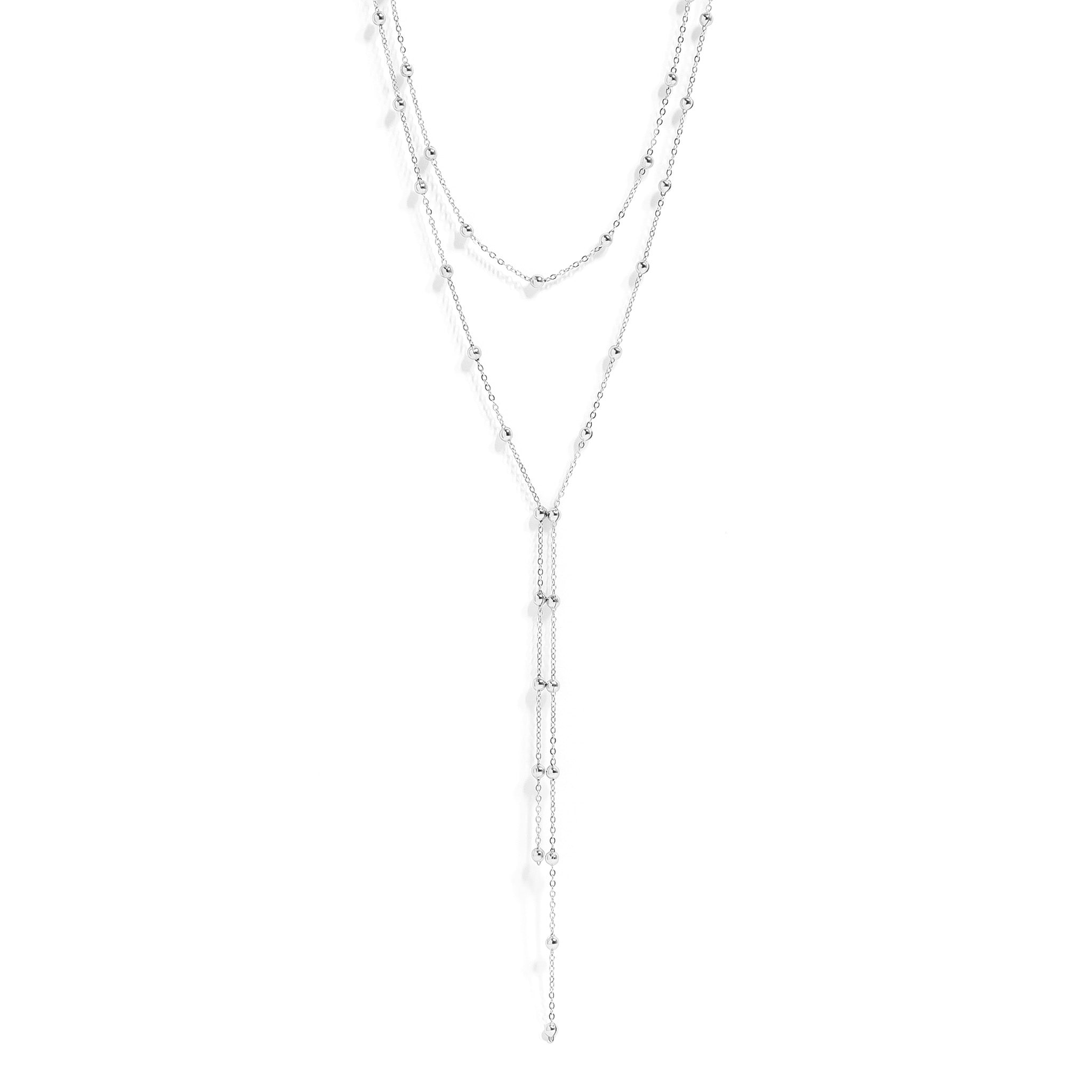 Double satellite lariat necklace stainless steel