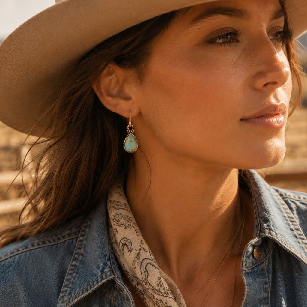 Dreamy Drop Blue Turquoise and Golden Earrings