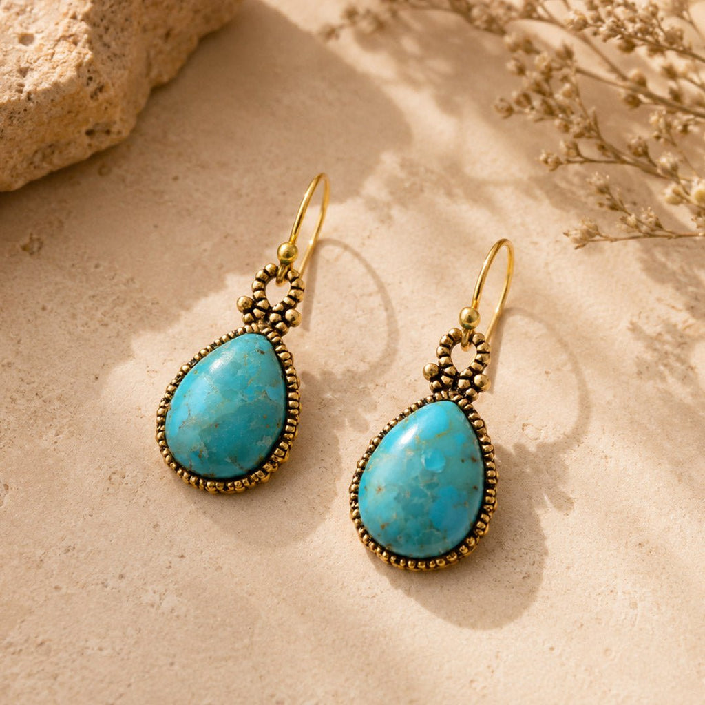 Dreamy Drop Blue Turquoise and Golden Earrings
