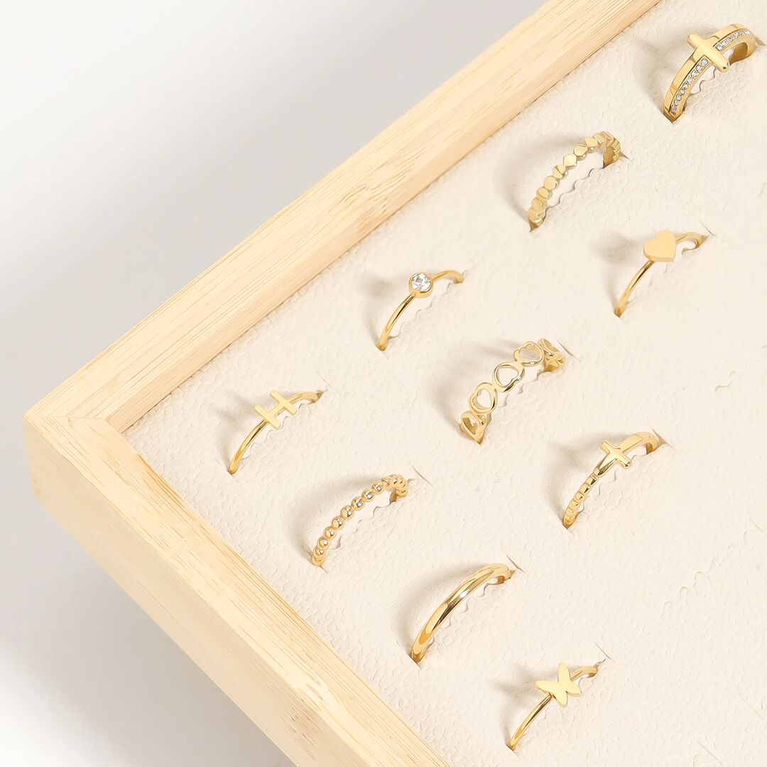 Gold Cross Stacking Ring – 18K Gold Jewelry With Beaded Cross Design