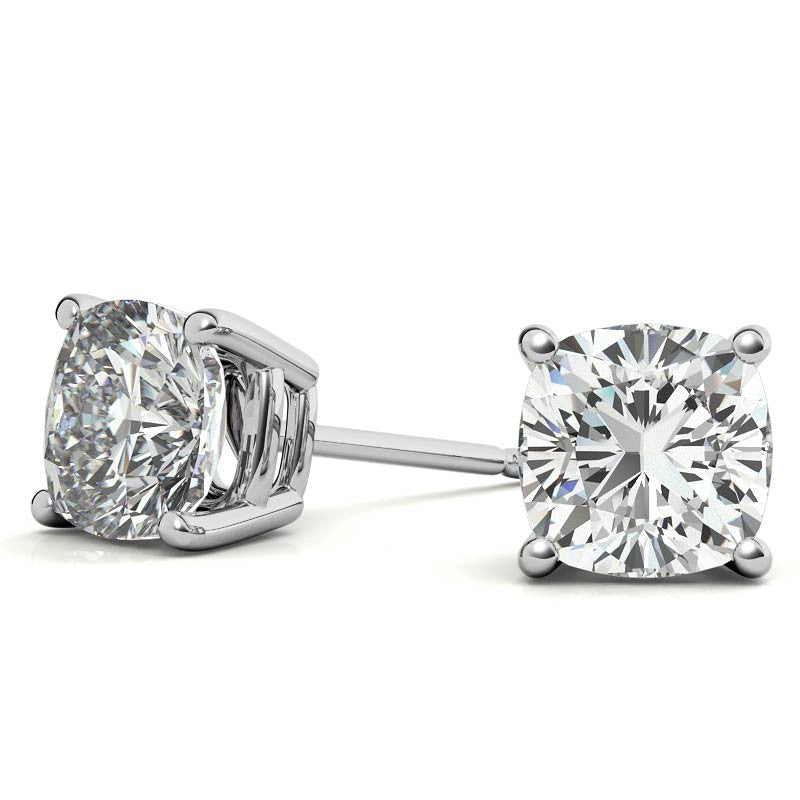 Moissanite Stud Earrings – 4.00 CTW Cushion Cut 8mm Sterling Silver Studs