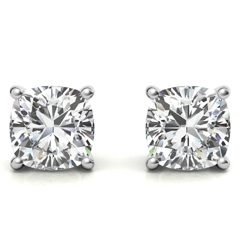 Moissanite Stud Earrings – 4.00 CTW Cushion Cut 8mm Sterling Silver Studs
