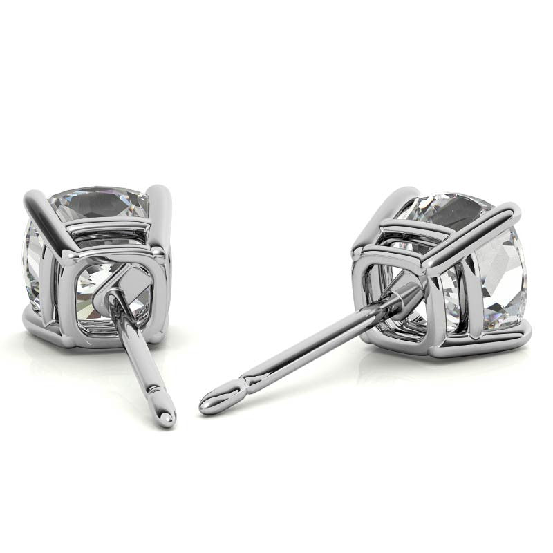 Moissanite Stud Earrings – 4.00 CTW Cushion Cut 8mm Sterling Silver Studs