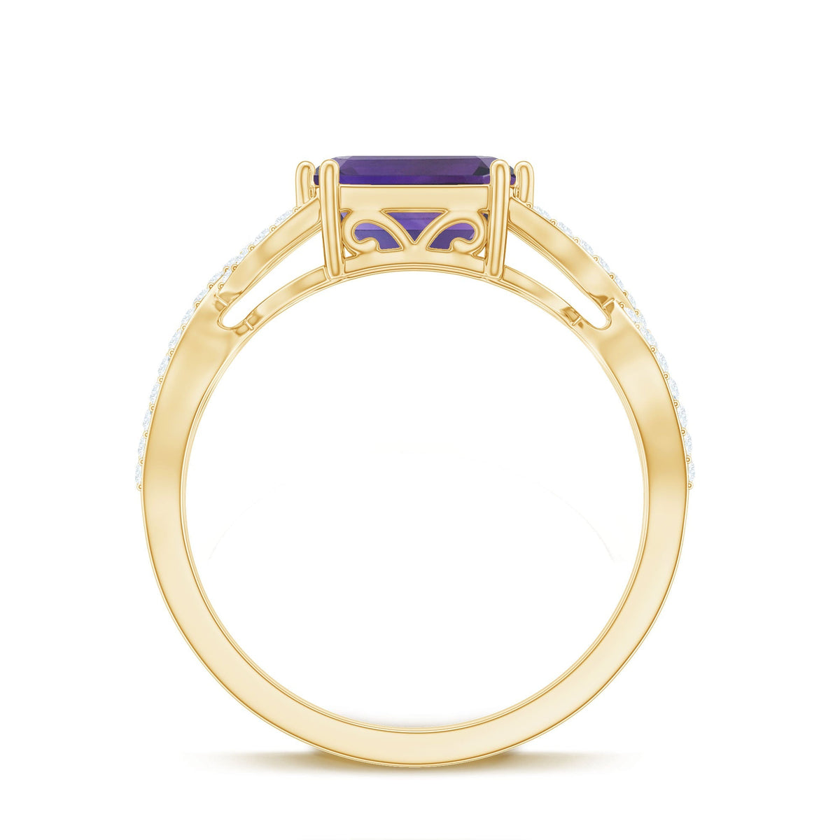 East West Style 1.4 Carat Emerald Cut Amethyst Engagement Ring with Diamonds