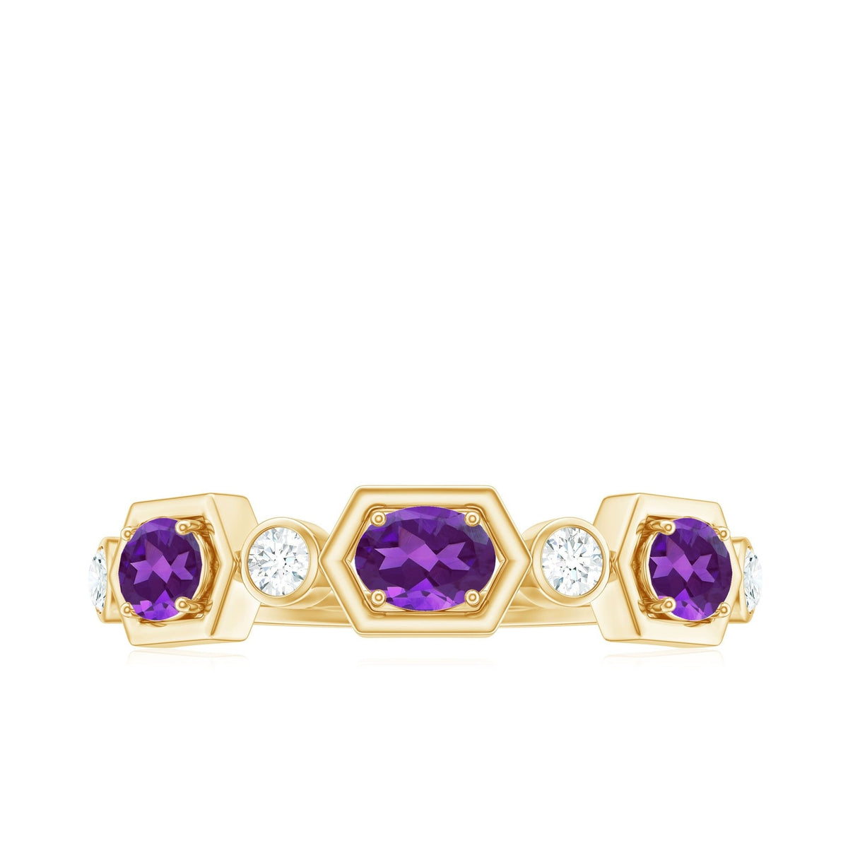 East West Style Amethyst Half Eternity Ring with Diamond