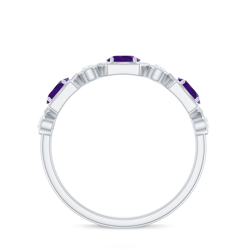 East West Style Amethyst Half Eternity Ring with Diamond