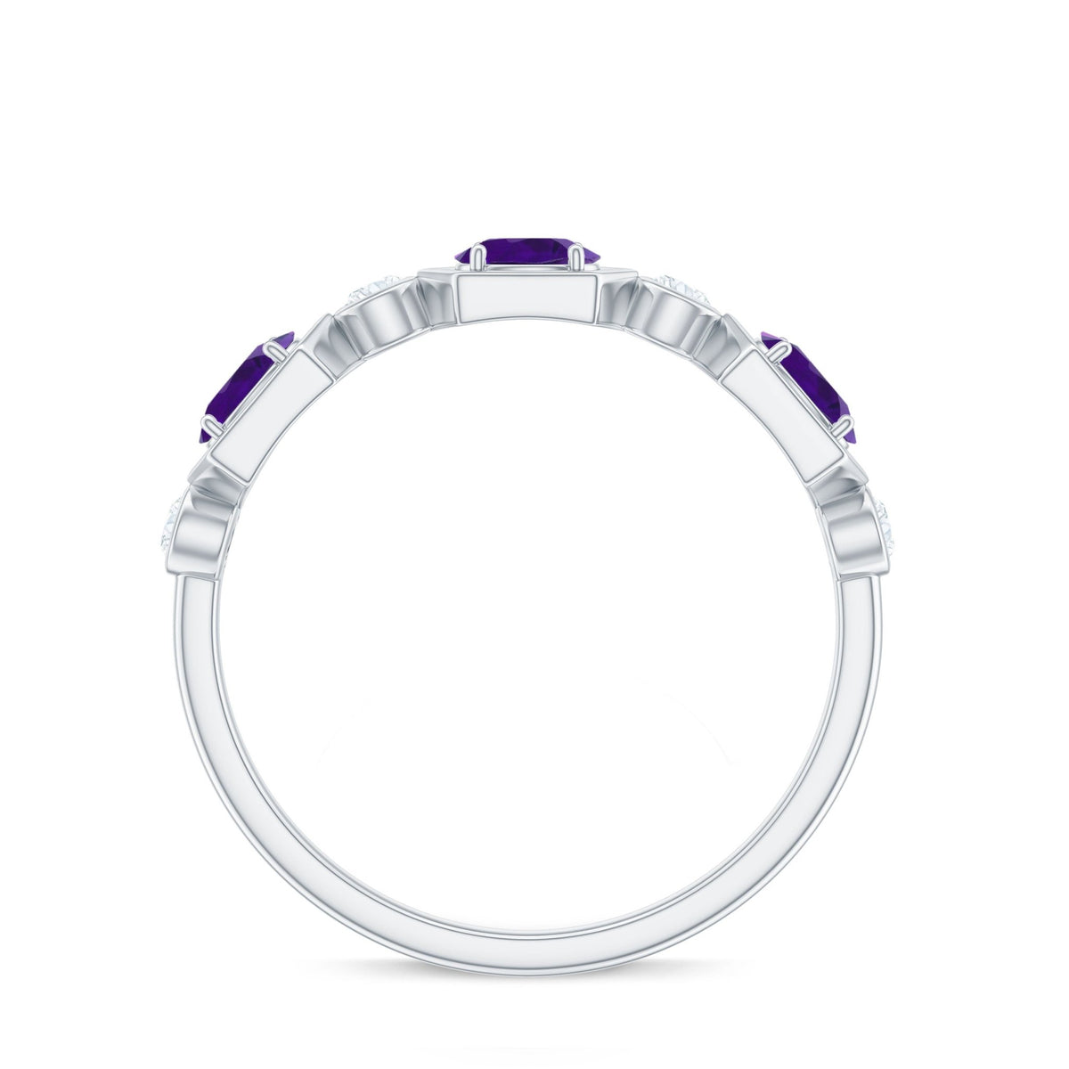 East West Style Amethyst Half Eternity Ring with Diamond