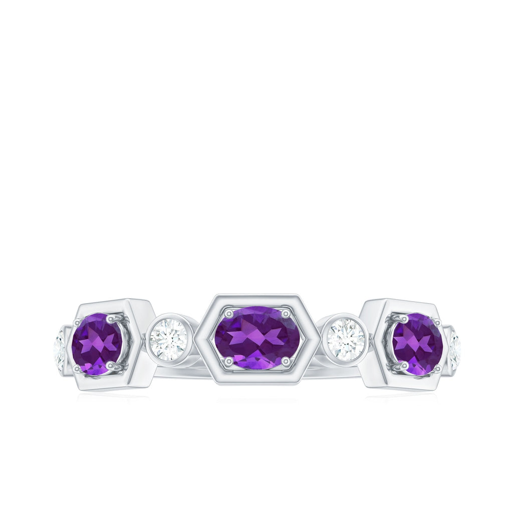 East West Style Amethyst Half Eternity Ring with Diamond