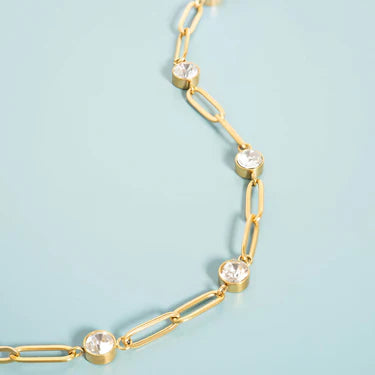 18K Gold PVD Stainless Steel Stone Paperclip Bracelet