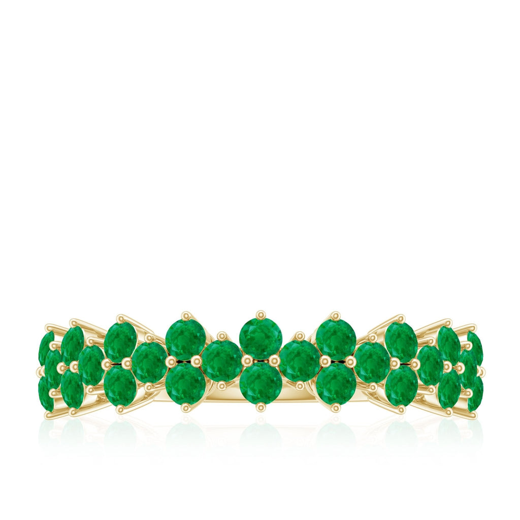 Emerald Anniversary Ring – Half Eternity Band With Certified Real Emerald Prong Setting