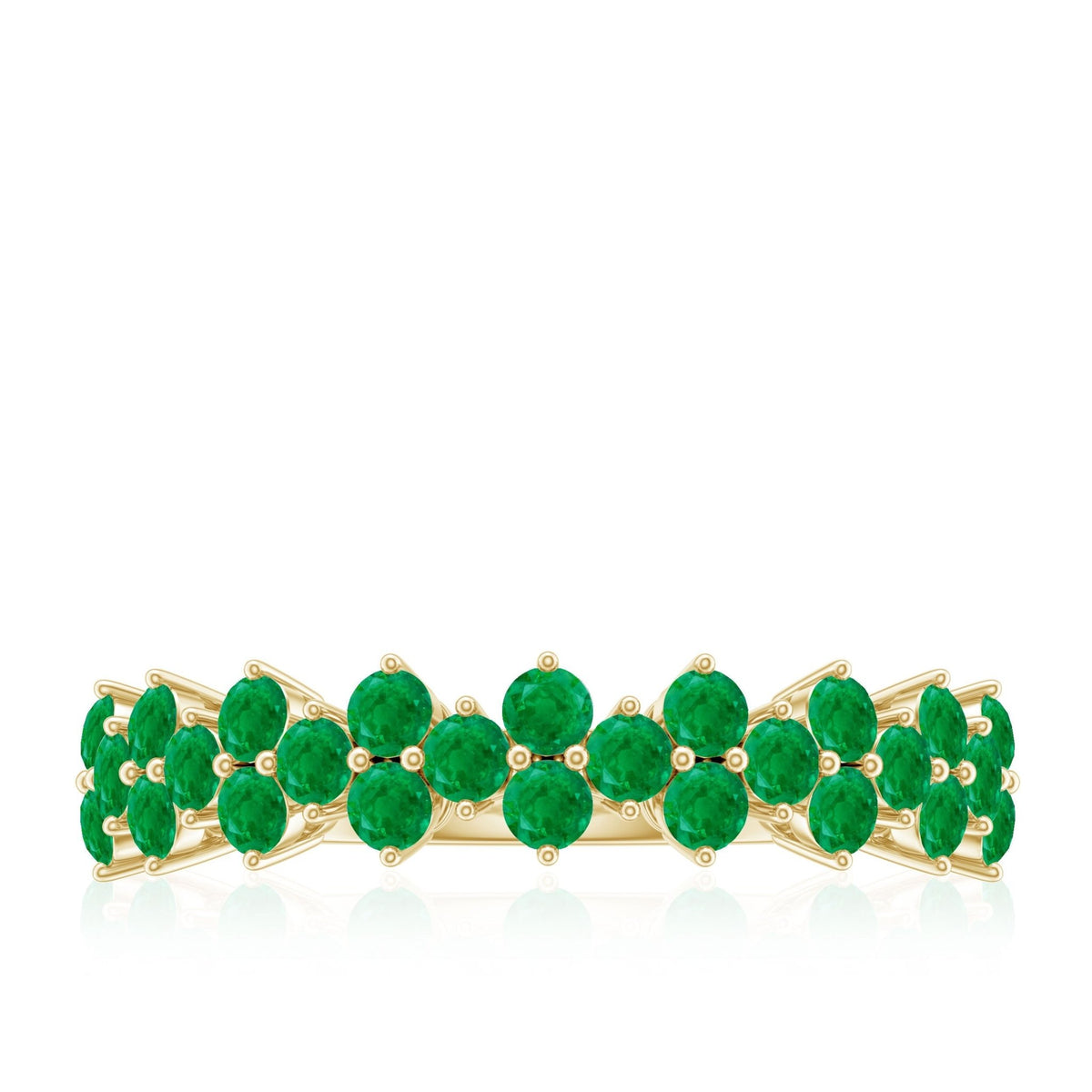 Emerald Anniversary Ring – Half Eternity Band With Certified Real Emerald Prong Setting