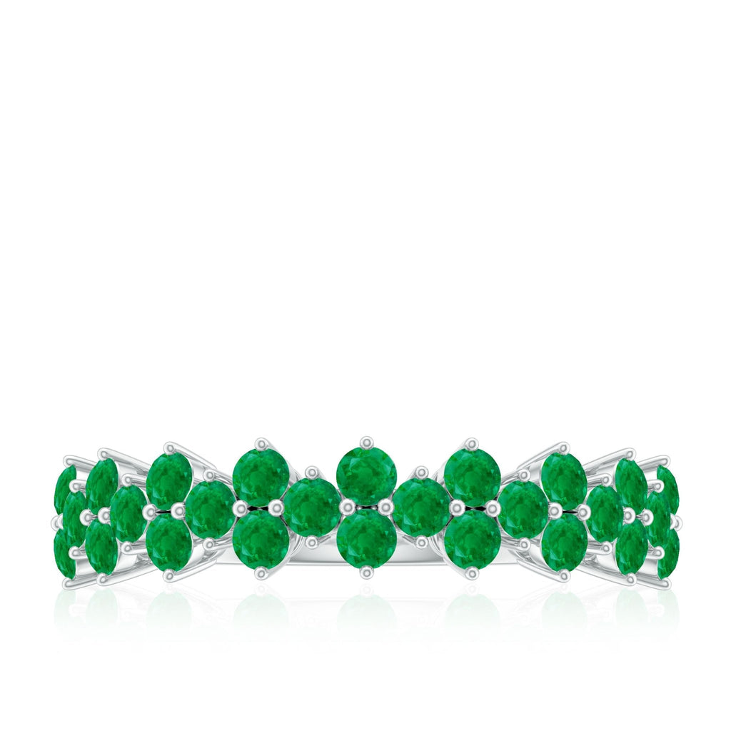 Emerald Anniversary Ring – Half Eternity Band With Certified Real Emerald Prong Setting