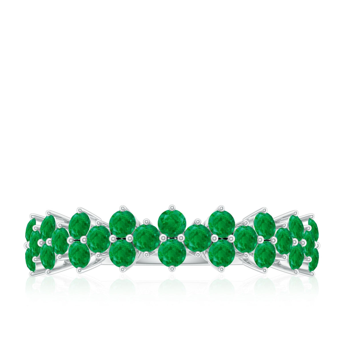 Emerald Anniversary Ring – Half Eternity Band With Certified Real Emerald Prong Setting