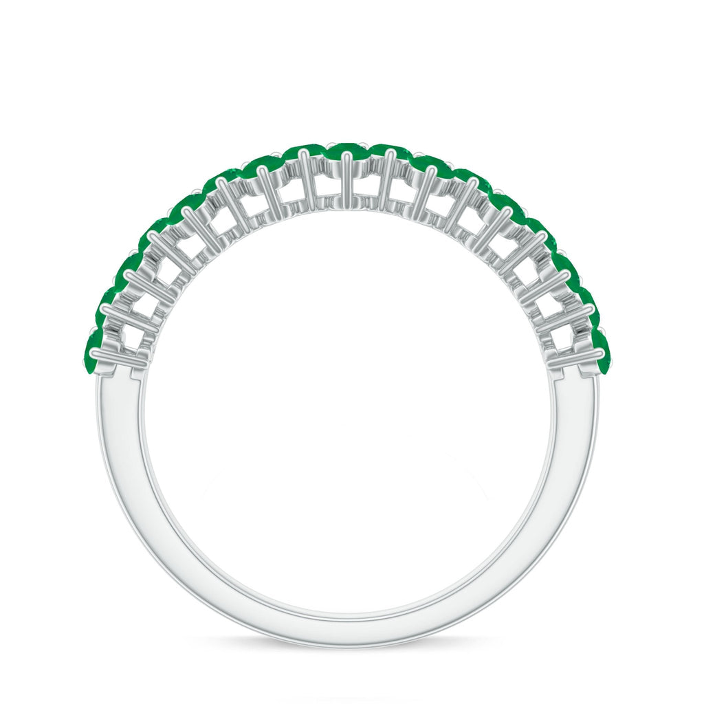 Emerald Anniversary Ring – Half Eternity Band With Certified Real Emerald Prong Setting