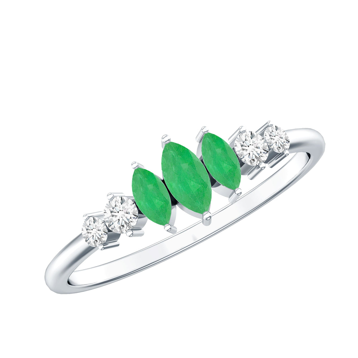 Emerald Anniversary Ring - Marquise Cut Emerald And Diamond Three Stone Band
