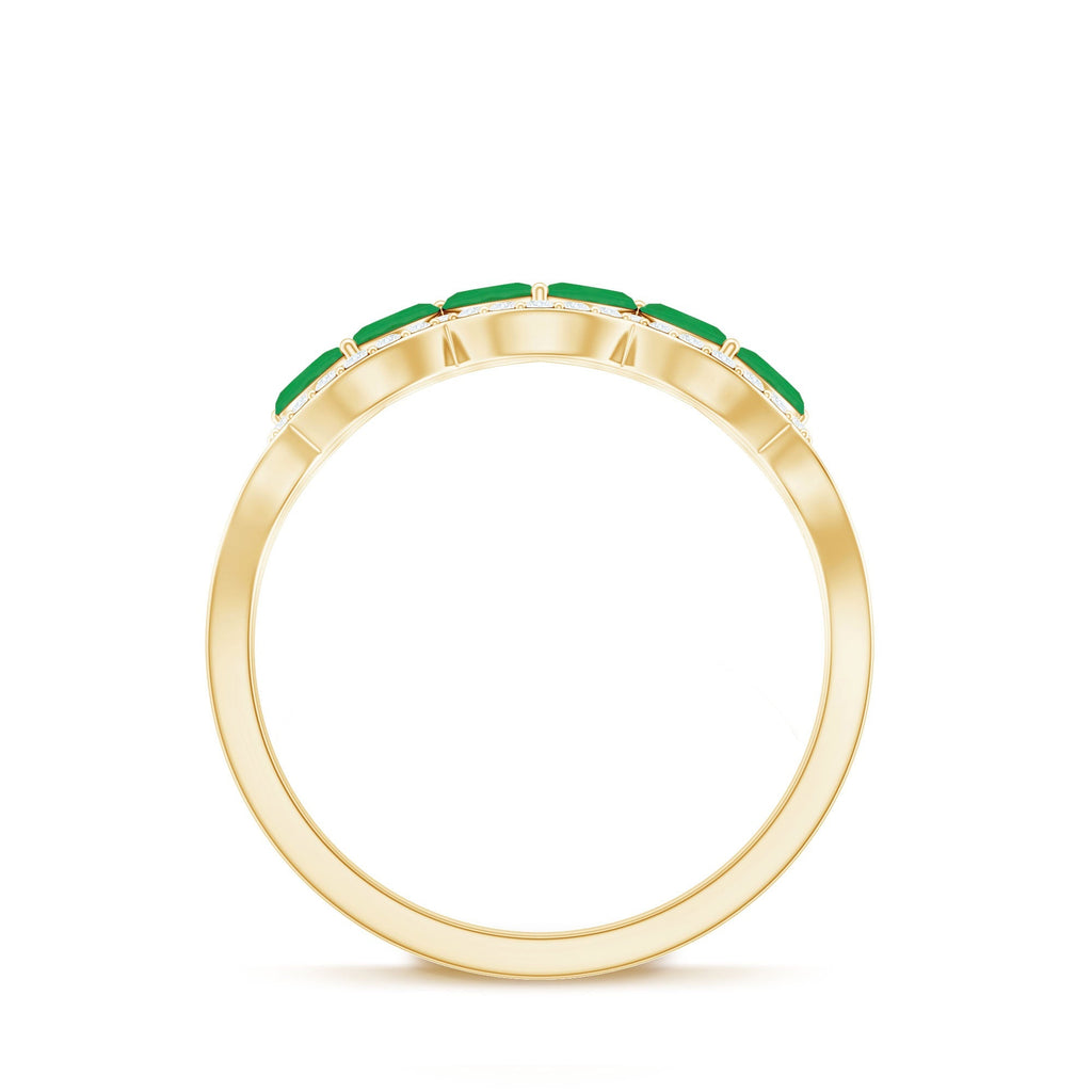 Emerald Anniversary Ring – Natural Marquise Emerald Half Eternity Band with Diamond Accents
