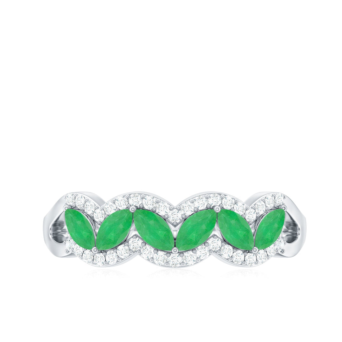 Emerald Anniversary Ring – Natural Marquise Emerald Half Eternity Band with Diamond Accents