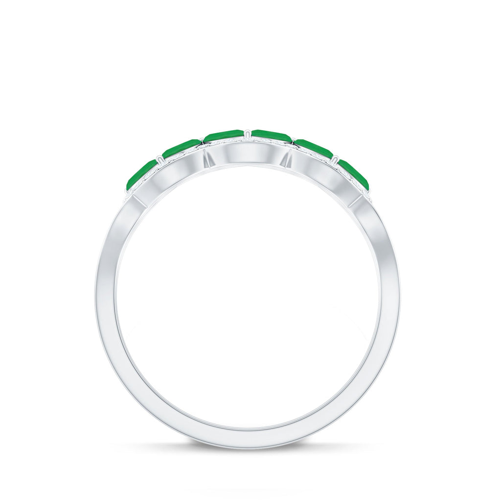 Emerald Anniversary Ring – Natural Marquise Emerald Half Eternity Band with Diamond Accents