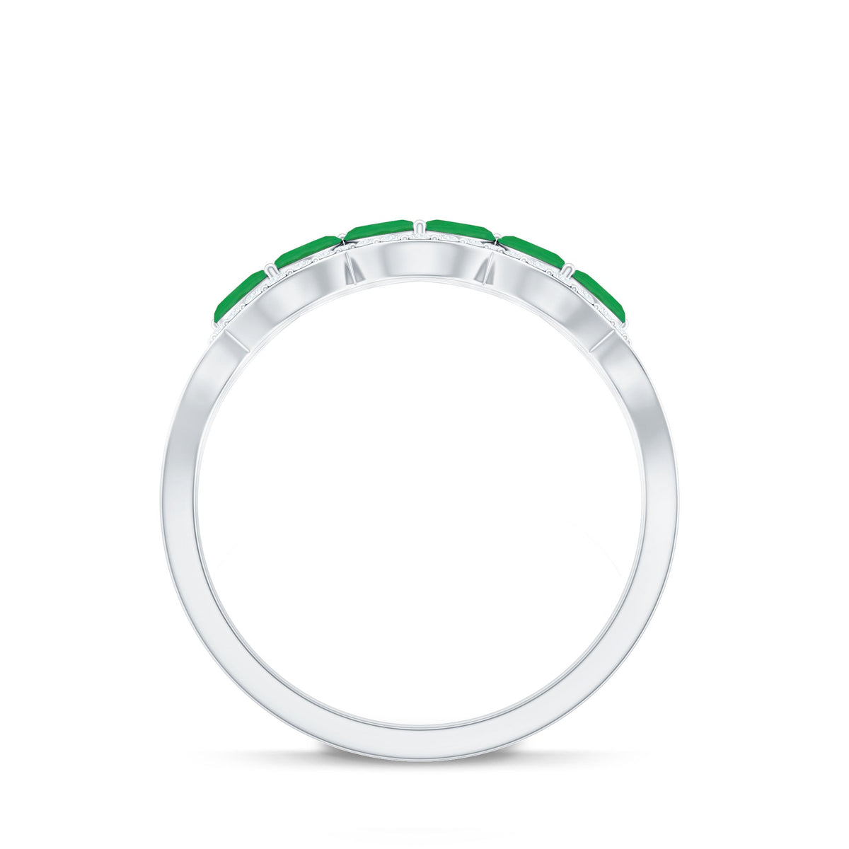 Emerald Anniversary Ring – Natural Marquise Emerald Half Eternity Band with Diamond Accents