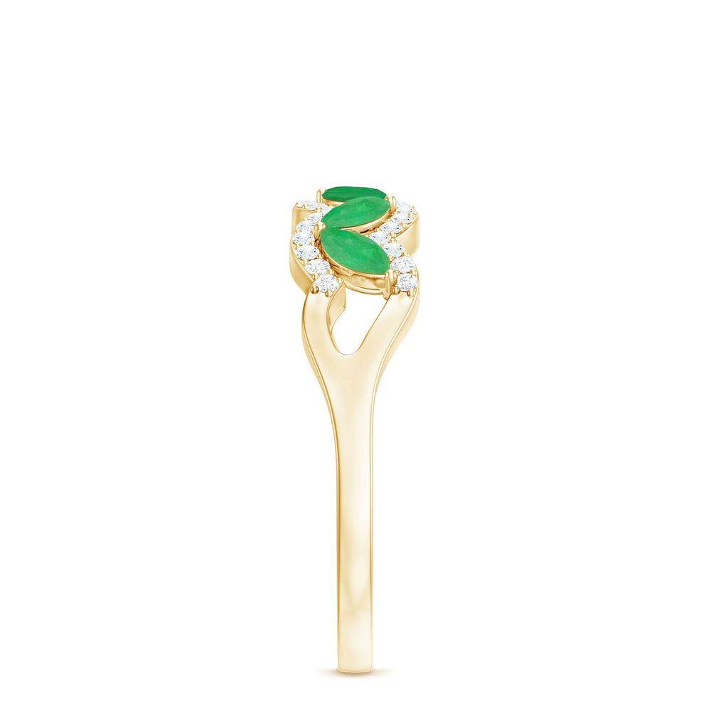 Emerald Anniversary Ring – Natural Marquise Emerald Half Eternity Band with Diamond Accents