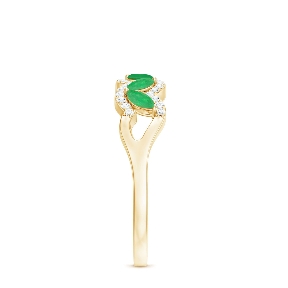 Emerald Anniversary Ring – Natural Marquise Emerald Half Eternity Band with Diamond Accents