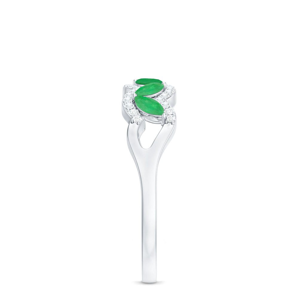 Emerald Anniversary Ring – Natural Marquise Emerald Half Eternity Band with Diamond Accents