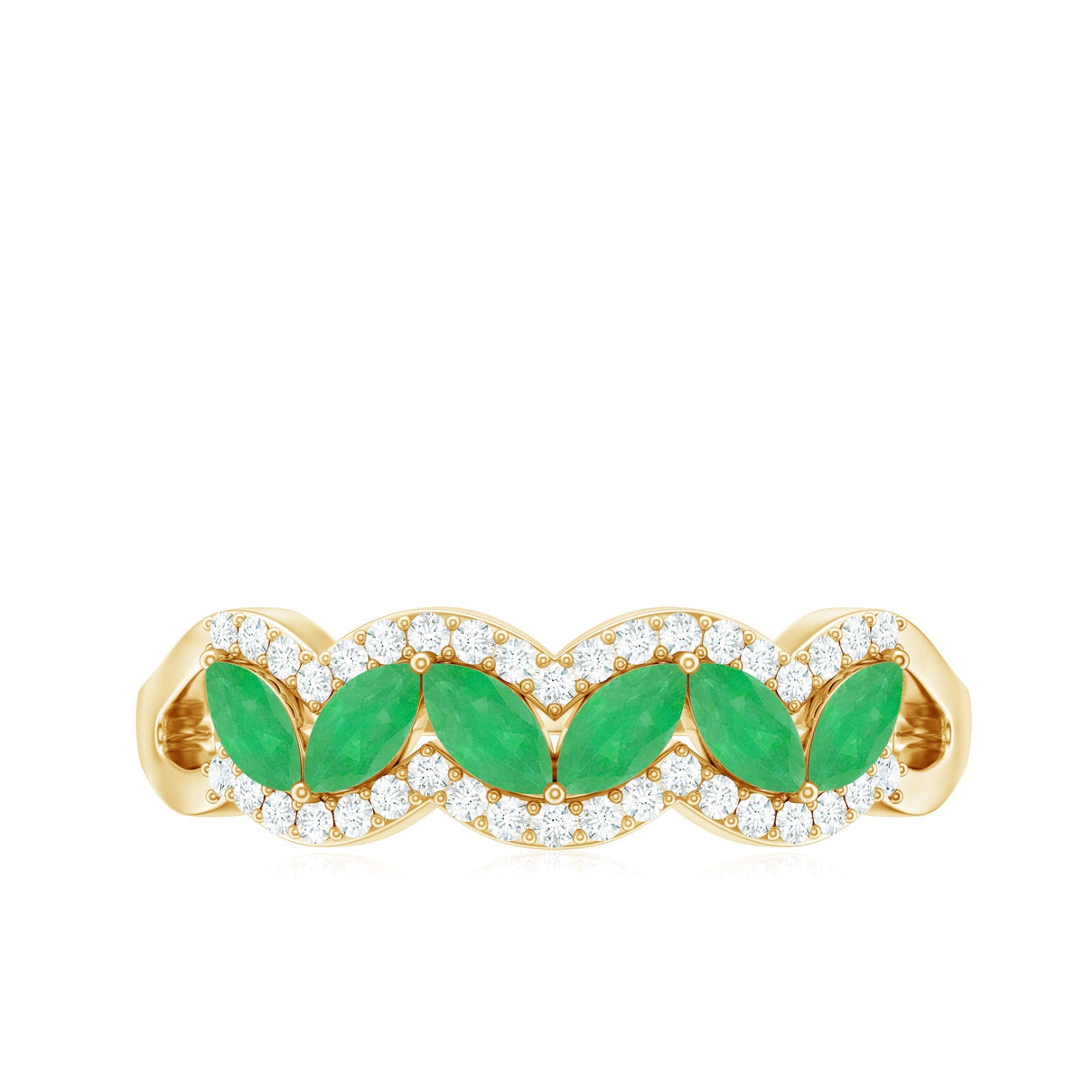 Emerald Anniversary Ring – Natural Marquise Emerald Half Eternity Band with Diamond Accents