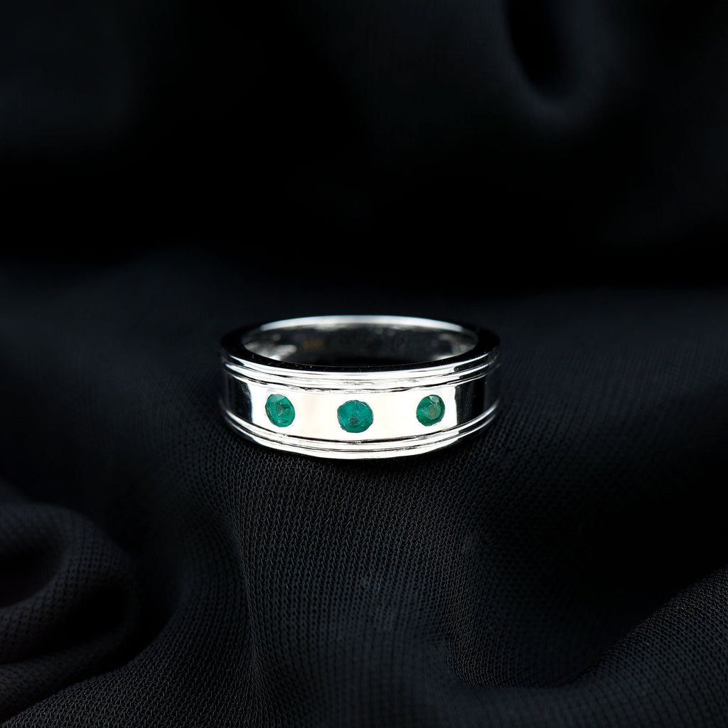 Emerald Band Ring – Minimalist Wide Band With AAA Quality Emeralds & Gypsy Setting