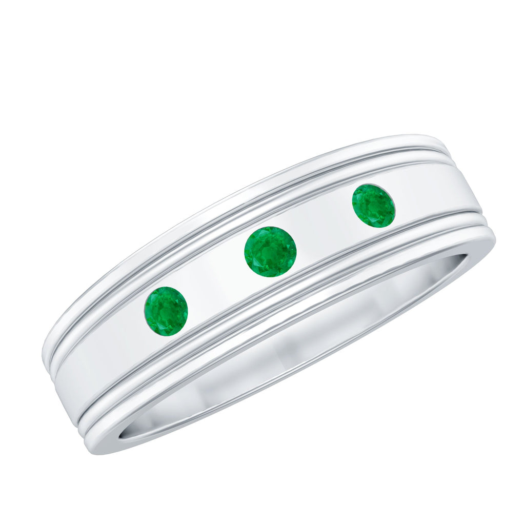 Emerald Band Ring – Minimalist Wide Band With AAA Quality Emeralds & Gypsy Setting