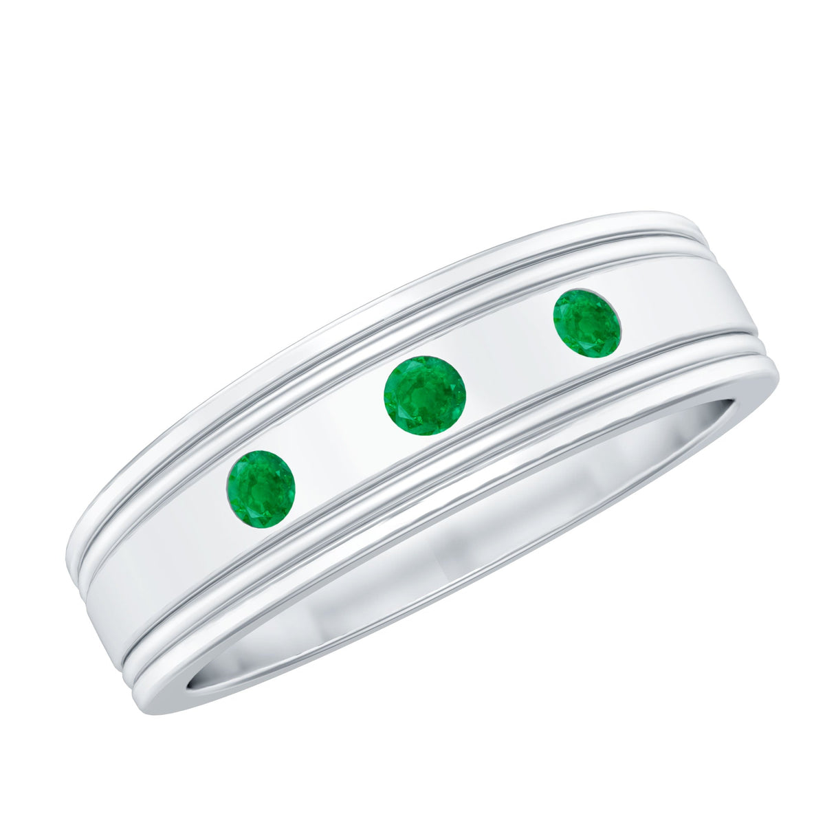Emerald Band Ring – Minimalist Wide Band With AAA Quality Emeralds & Gypsy Setting