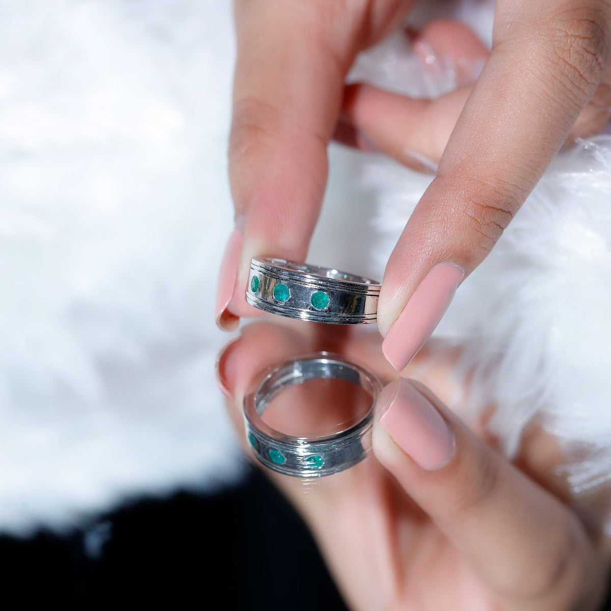 Emerald Band Ring – Minimalist Wide Band With AAA Quality Emeralds & Gypsy Setting
