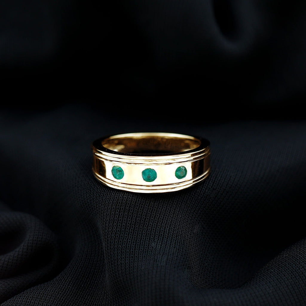 Emerald Band Ring – Minimalist Wide Band With AAA Quality Emeralds & Gypsy Setting