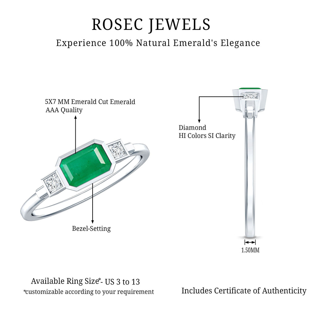 Emerald Bezel Ring Octagon Shape - Diamond Accent Engagement Band