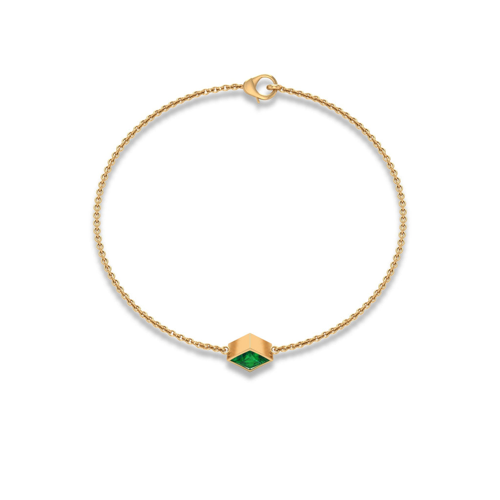 Emerald Birthstone Bracelet – Bezel Set Princess Cut 0.36 Carat Real Emerald