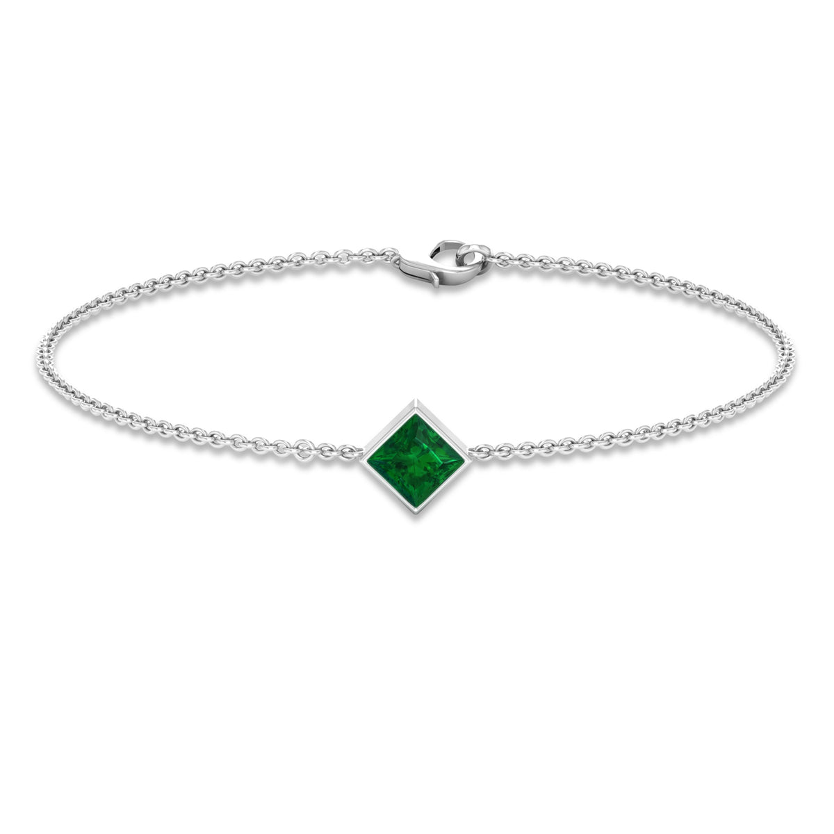 Emerald Birthstone Bracelet – Bezel Set Princess Cut 0.36 Carat Real Emerald