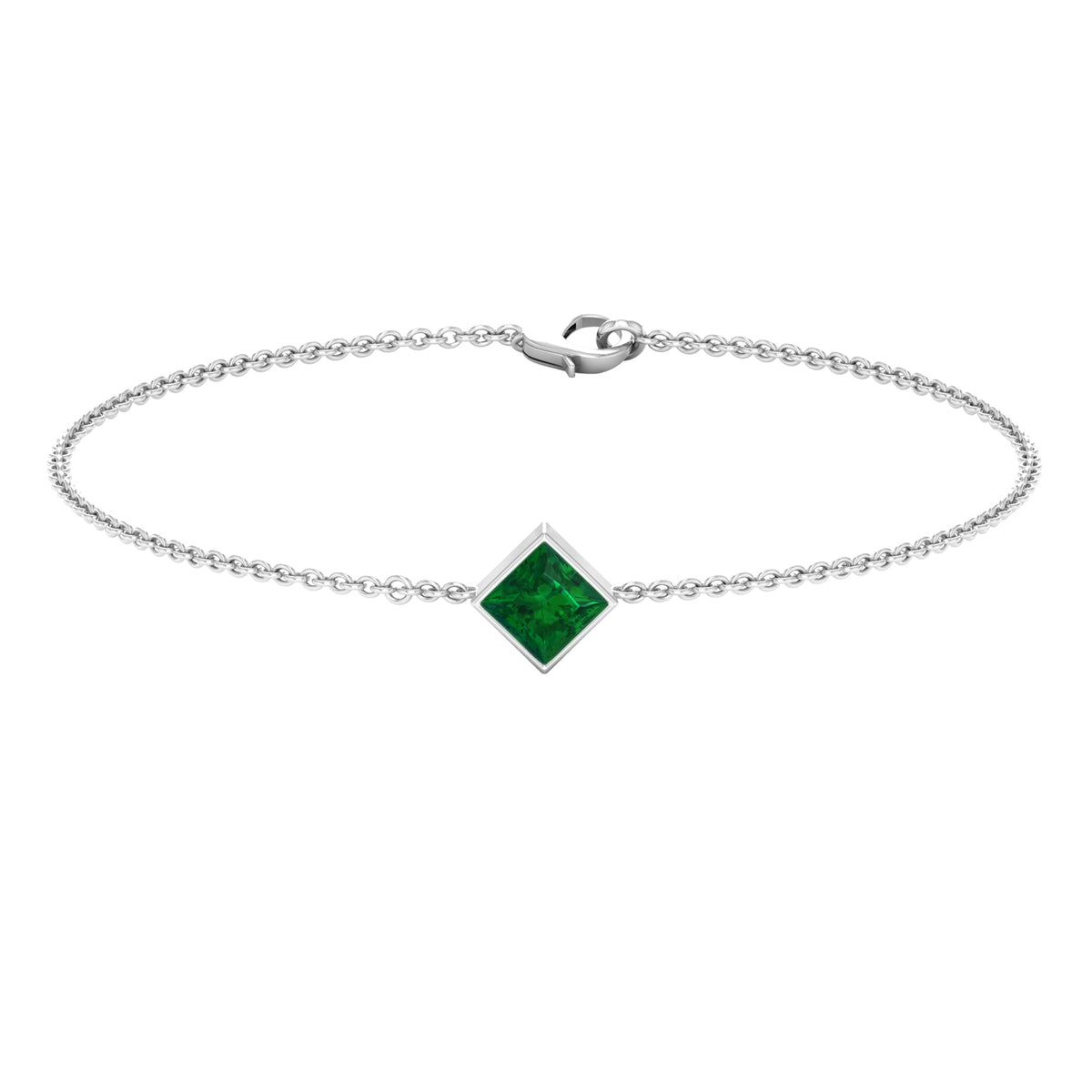 Emerald Birthstone Bracelet – Bezel Set Princess Cut 0.36 Carat Real Emerald