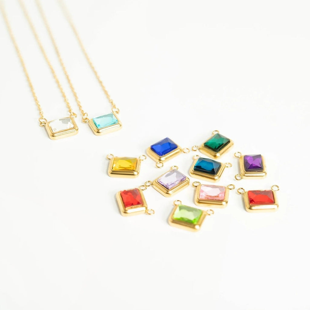 Emerald Birthstone Charm – 18K Gold Connector With Emerald Cut Crystal | Hypoallergenic Jewelry - Charms | Sunflower Soul Boutique