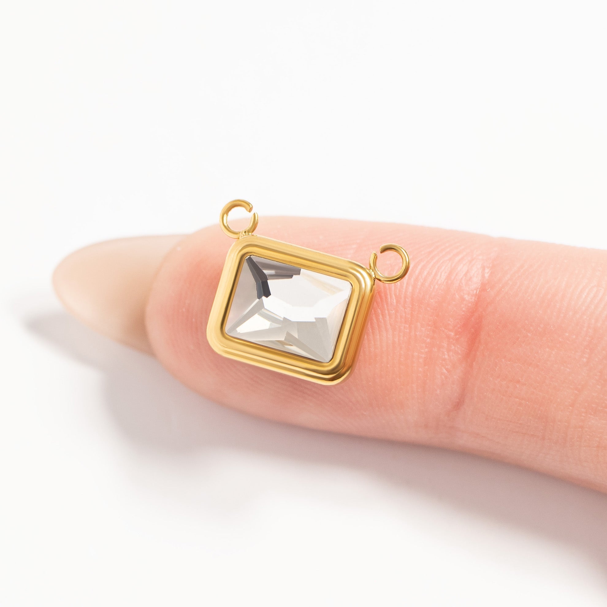 Emerald Birthstone Charm – 18K Gold Connector With Emerald Cut Crystal | Hypoallergenic Jewelry - Charms | Sunflower Soul Boutique