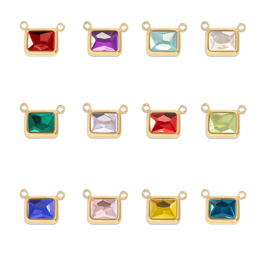 Emerald Birthstone Charm – 18K Gold Connector With Emerald Cut Crystal | Hypoallergenic Jewelry - Charms | Sunflower Soul Boutique