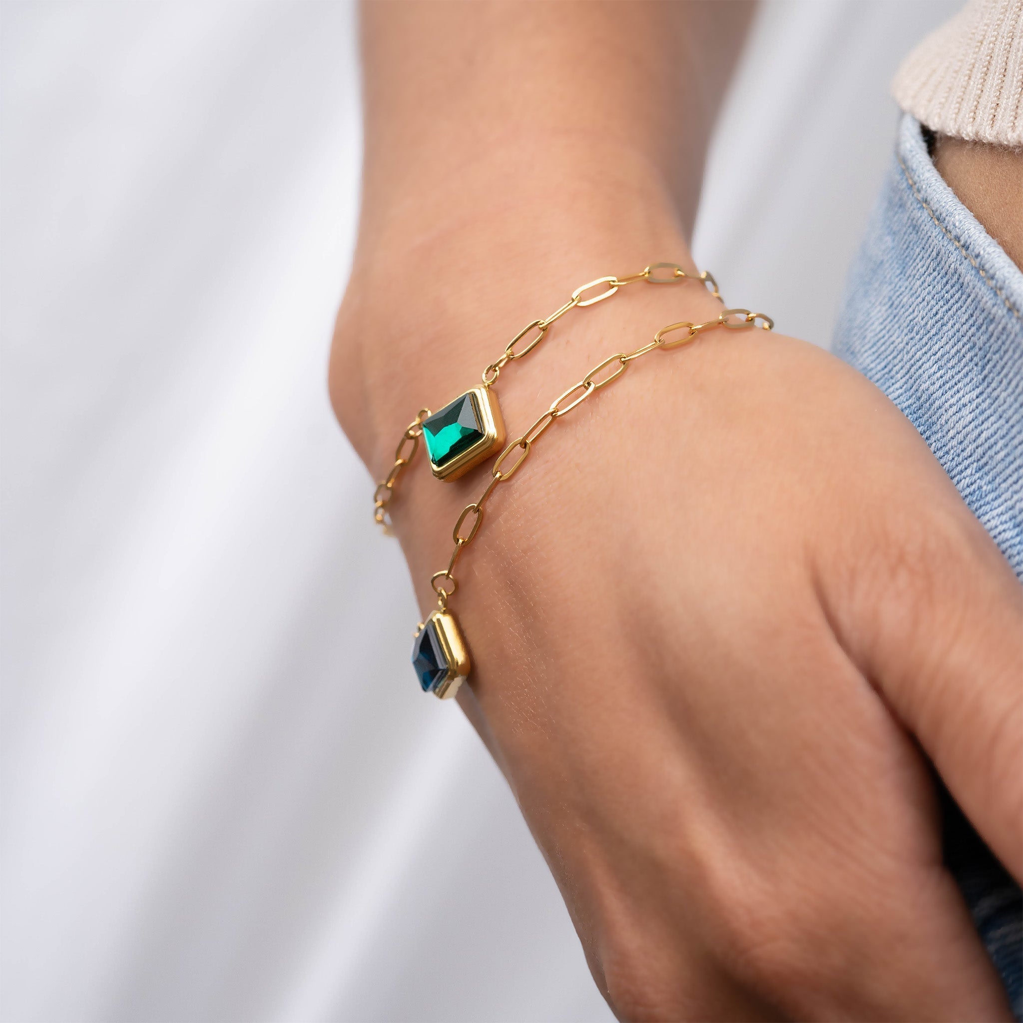 Emerald Birthstone Charm – 18K Gold Connector With Emerald Cut Crystal | Hypoallergenic Jewelry - Charms | Sunflower Soul Boutique