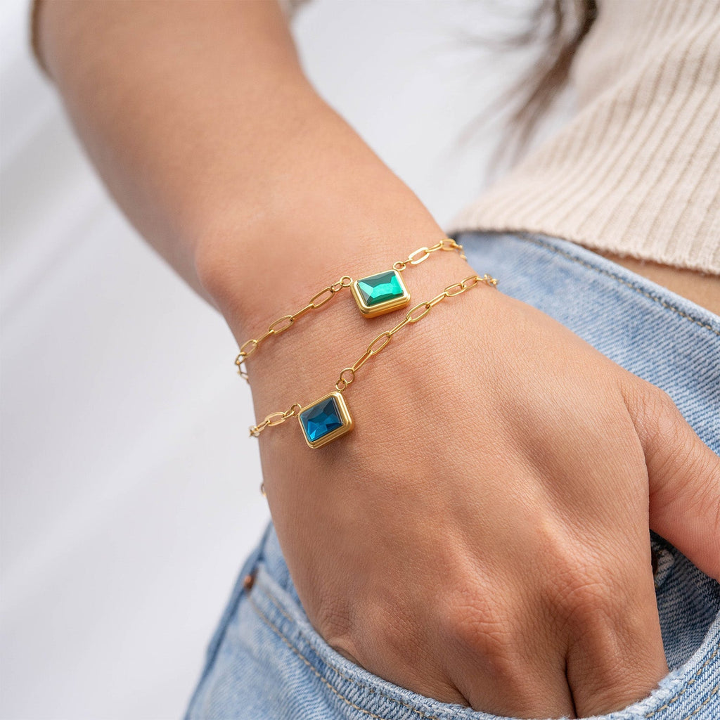 Emerald Birthstone Charm – 18K Gold Connector With Emerald Cut Crystal | Hypoallergenic Jewelry - Charms | Sunflower Soul Boutique