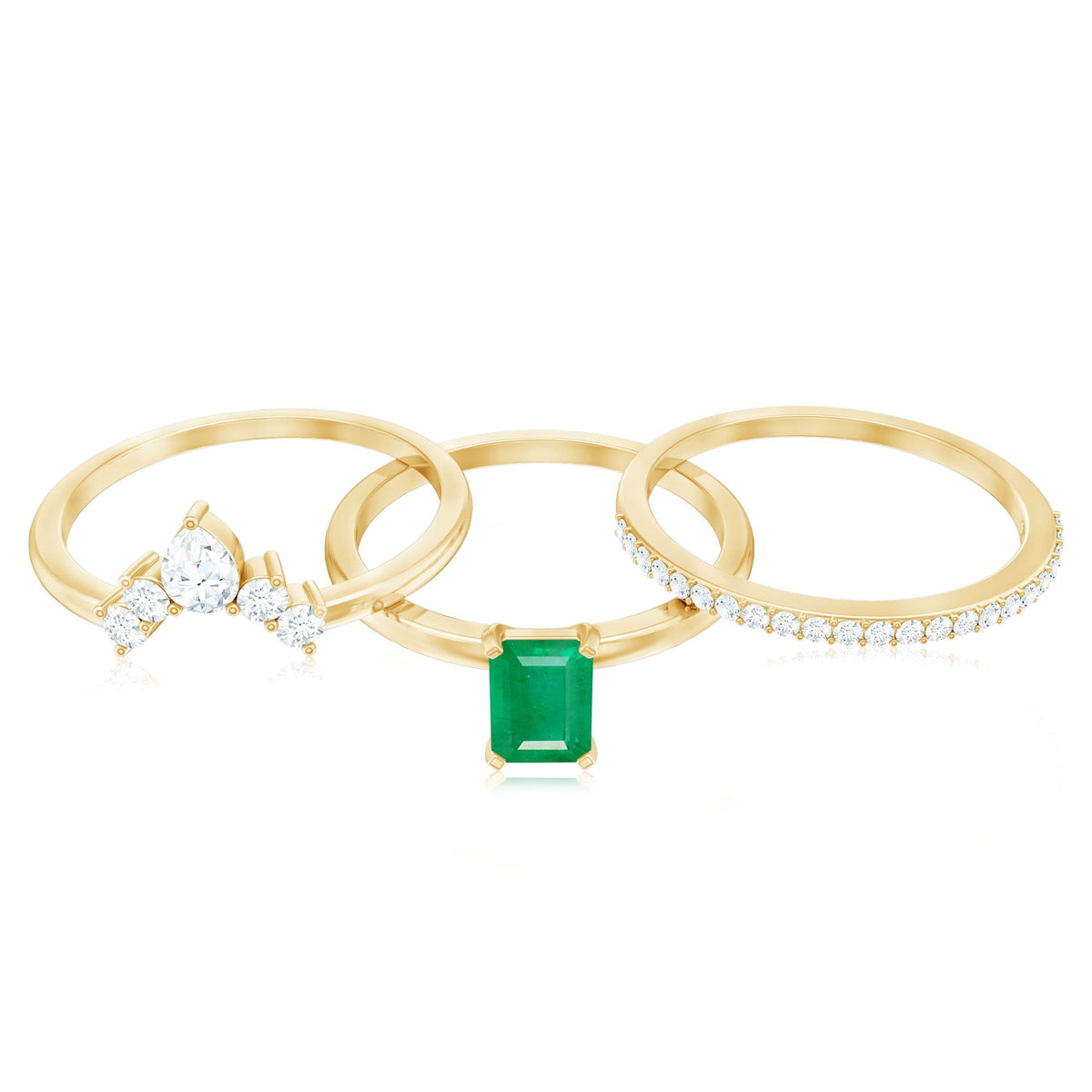 Emerald Bridal Ring Set – Natural Emerald Cut 0.6 Ct Diamond 3 Piece Set