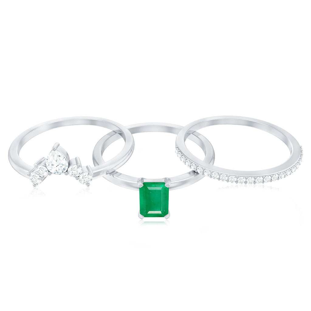 Emerald Bridal Ring Set – Natural Emerald Cut 0.6 Ct Diamond 3 Piece Set
