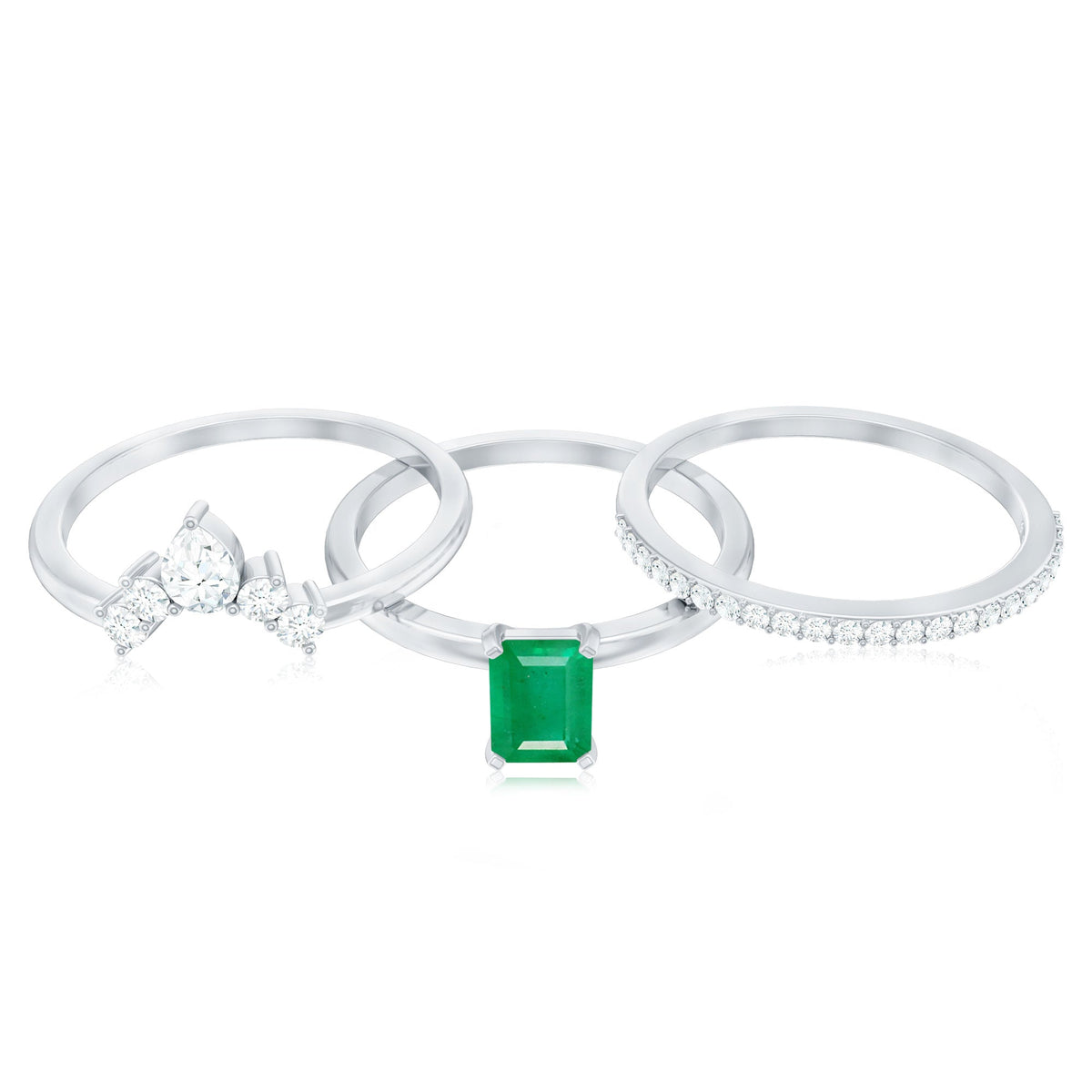 Emerald Bridal Ring Set – Natural Emerald Cut 0.6 Ct Diamond 3 Piece Set