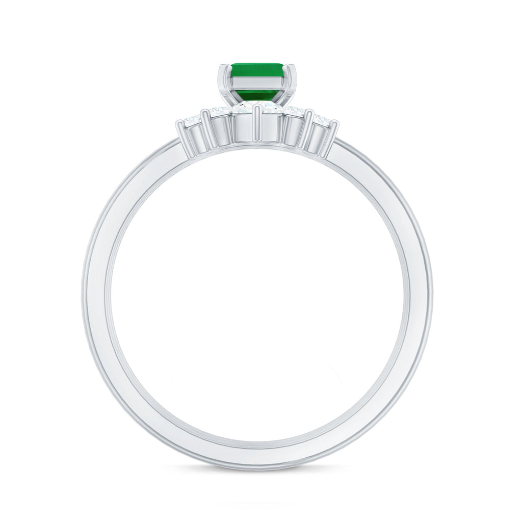 Emerald Bridal Ring Set – Natural Emerald Cut 0.6 Ct Diamond 3 Piece Set