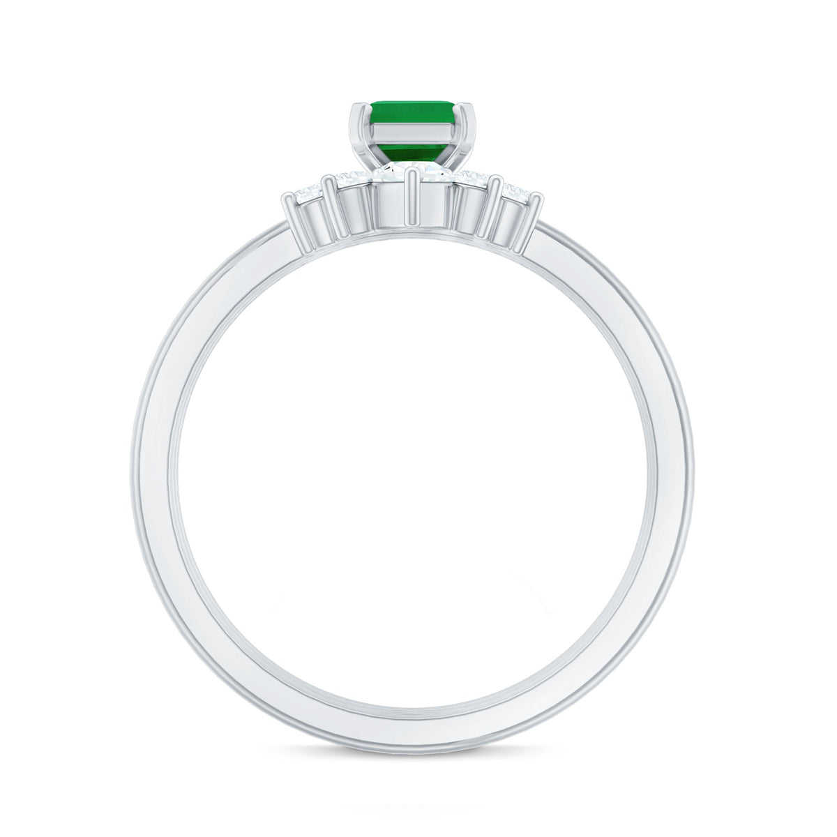 Emerald Bridal Ring Set – Natural Emerald Cut 0.6 Ct Diamond 3 Piece Set
