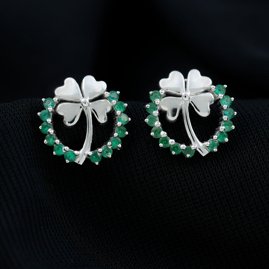 Emerald Clover Earrings – AAA Quality Stud Earrings With Prong Setting