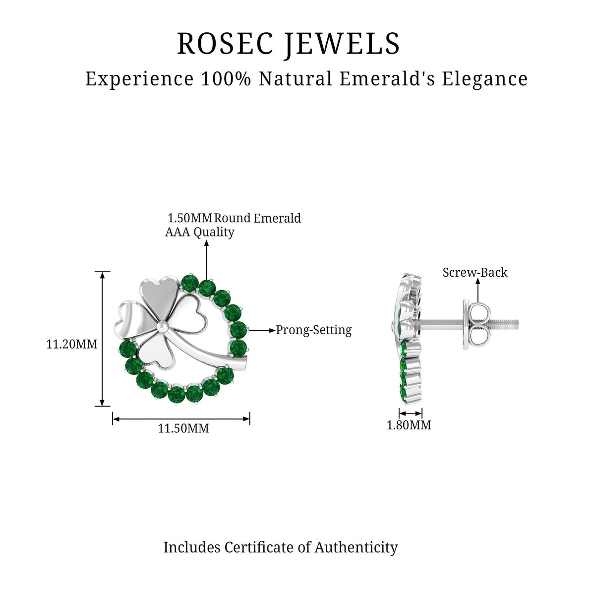 Emerald Clover Earrings – AAA Quality Stud Earrings With Prong Setting