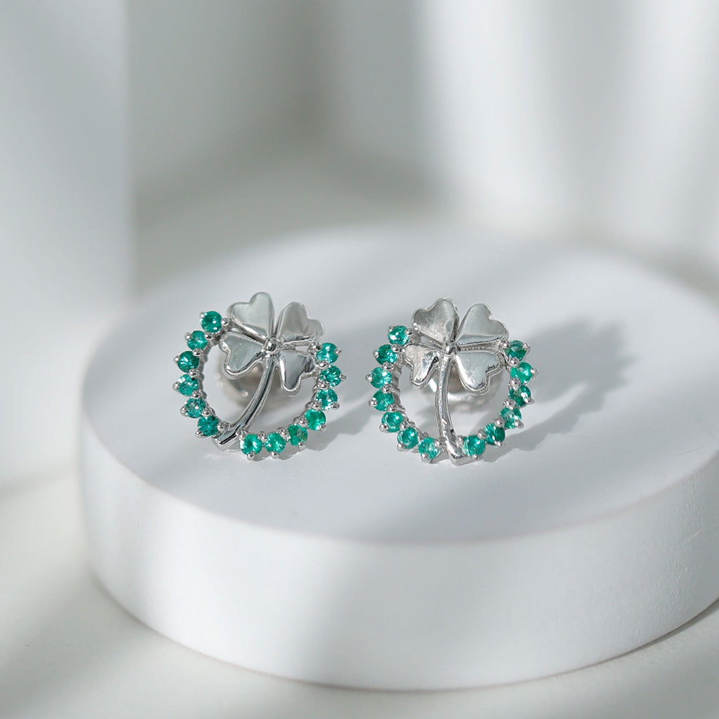Emerald Clover Earrings – AAA Quality Stud Earrings With Prong Setting