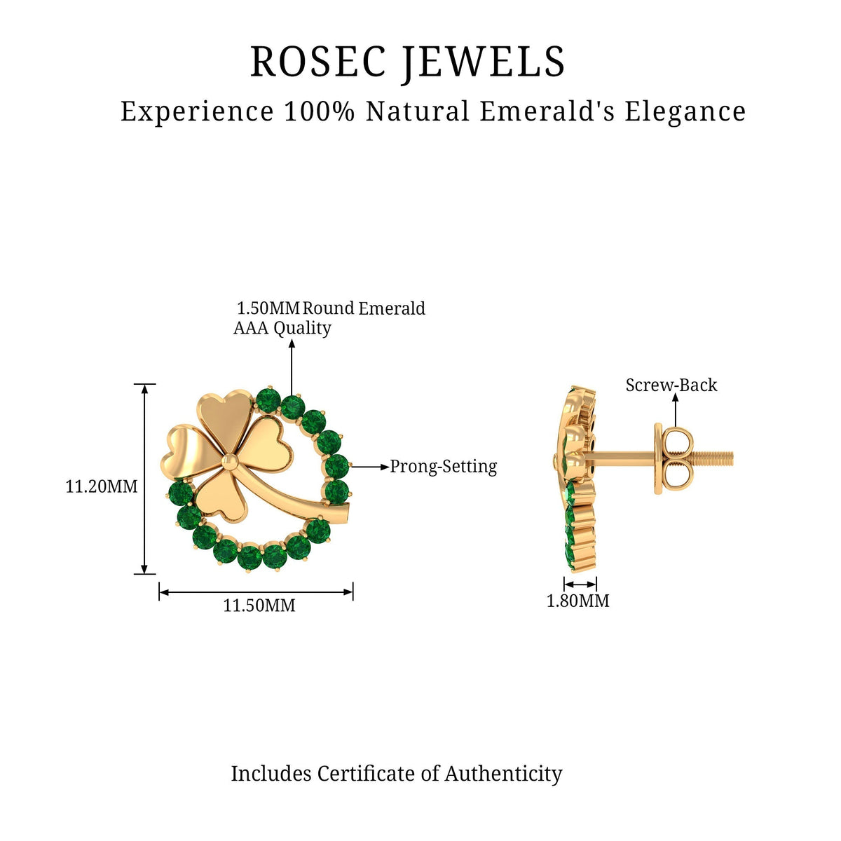 Emerald Clover Earrings – AAA Quality Stud Earrings With Prong Setting